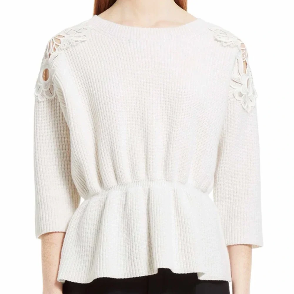 Chloe Cream Knit Lace Trim Peplum Sweater